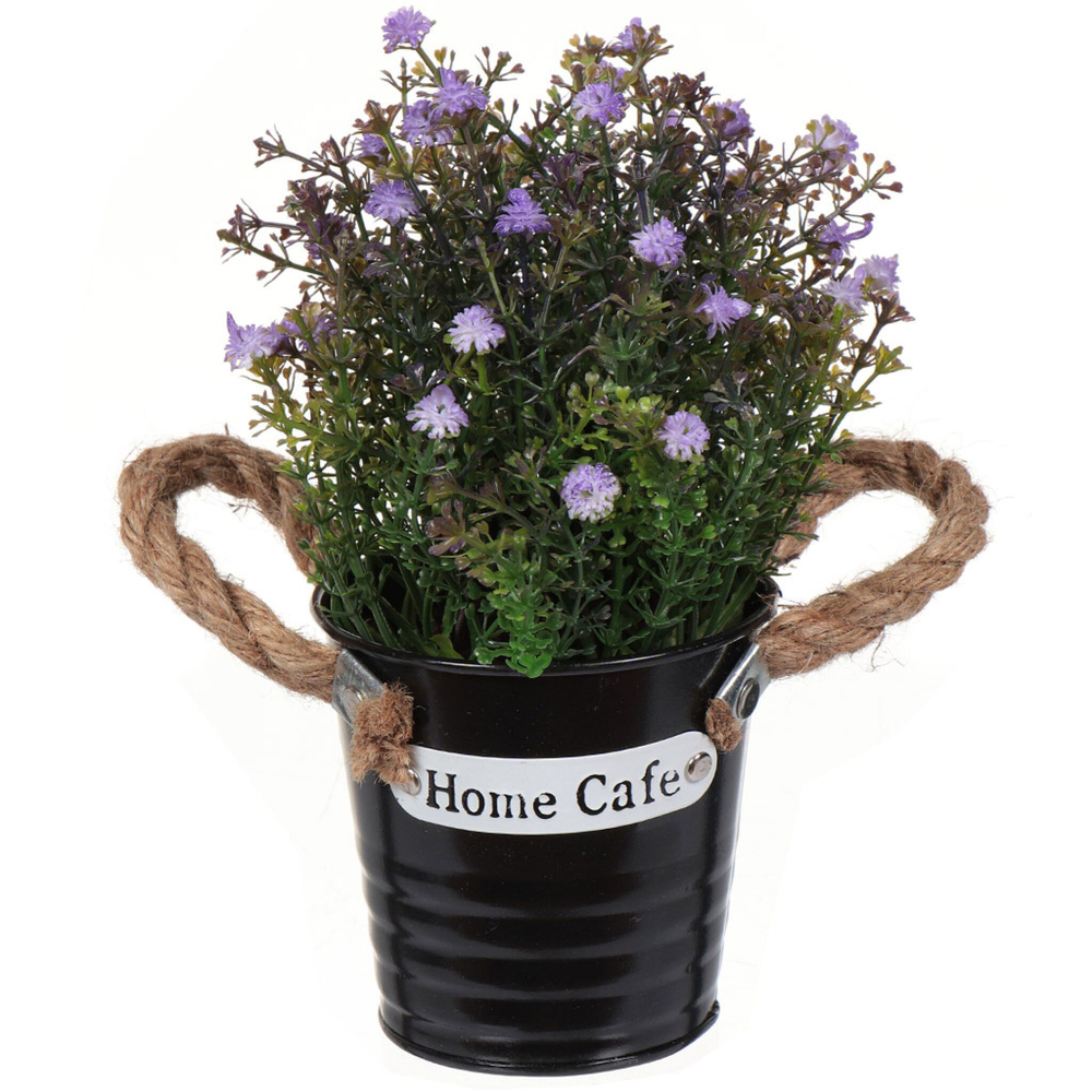 Цветок искусственный декоративный Куст с фиолетовыми цветами, в ведерке, 23 см, Y6-2050