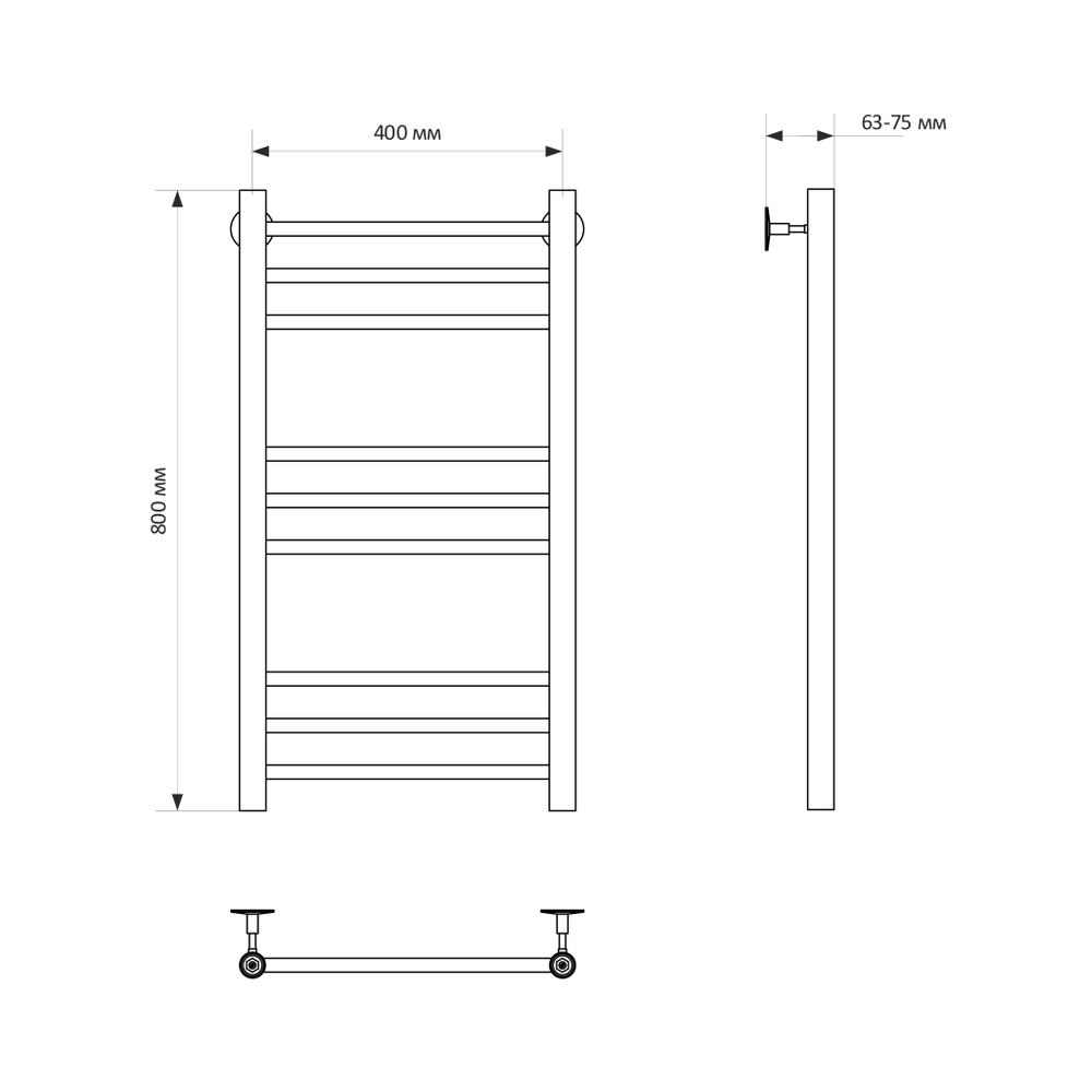 Полотенцесушитель MIXLINE VEGA  80х40 г2 (1/2'' ВР, 9 перекладин) водяной