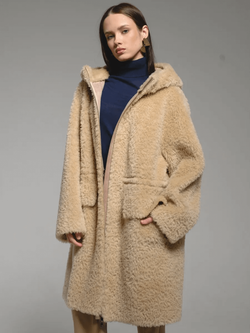Шуба из 100% шерсти мериноса, бежевая, Severina