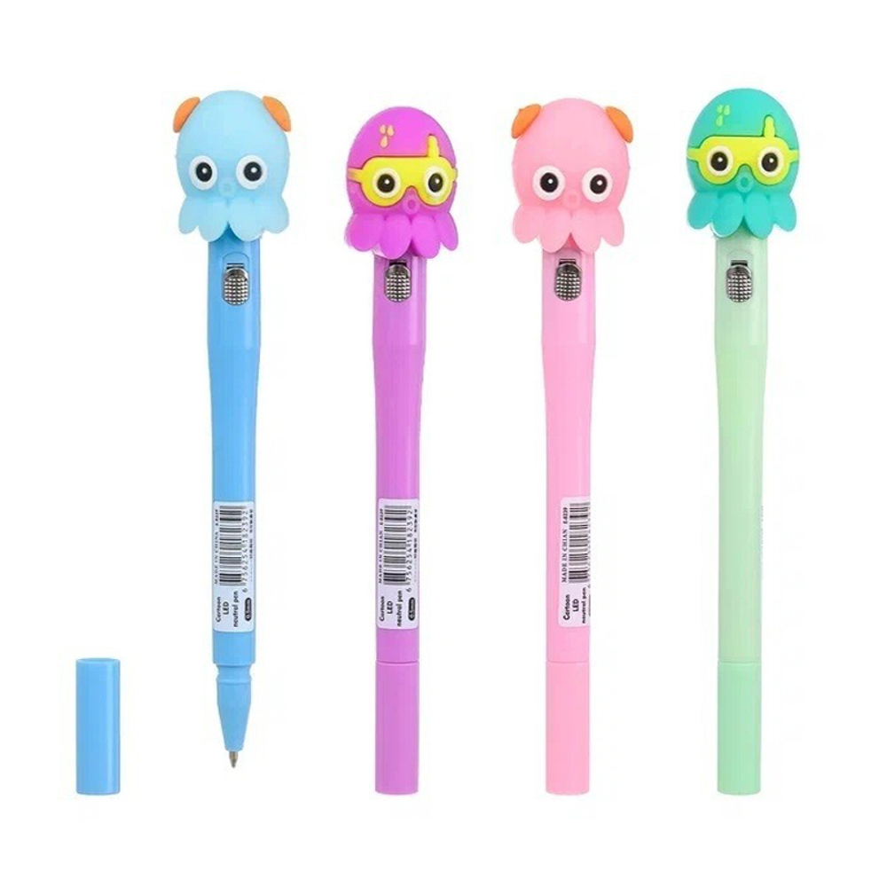 Ручка шариковая, Basir, синие чернила, серия "Осьминожка", с резиновой фигуркой и фонариком, 36 шт