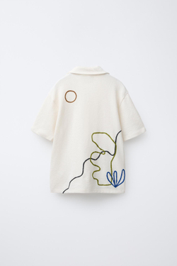 ZARA РУБАШКА ИЗ МАХРОВОЙ ТКАНИ С ВЫШИВКОЙ, БЕЖЕВЫЙ