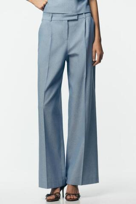 ZARA ПРЯМЫЕ БРЮКИ С ЗАЩИПАМИ, СИНИЙ