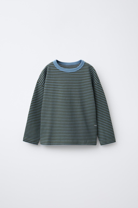 ZARA ФУТБОЛКА HEAVY WEIGHT В ПОЛОСКУ, ЗЕЛЕНОВАТО-СИНИЙ