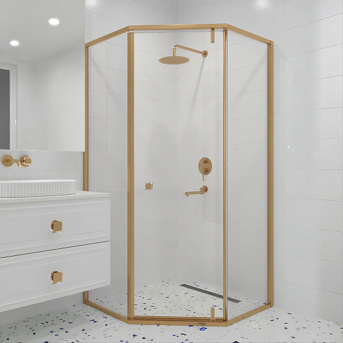 Душевой уголок RGW Hotel HO-088Gb 350608800-16 100x100 стекло прозрачное/профиль брашированное золото