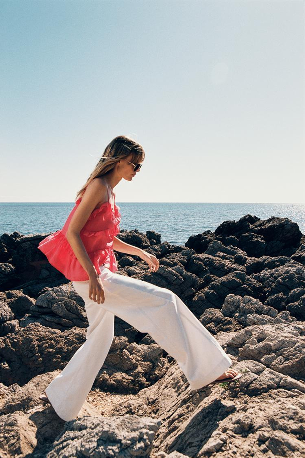 ZARA ТОП С ВОЛАНАМИ И ЗАВЯЗКАМИ, КОРАЛЛОВЫЙ