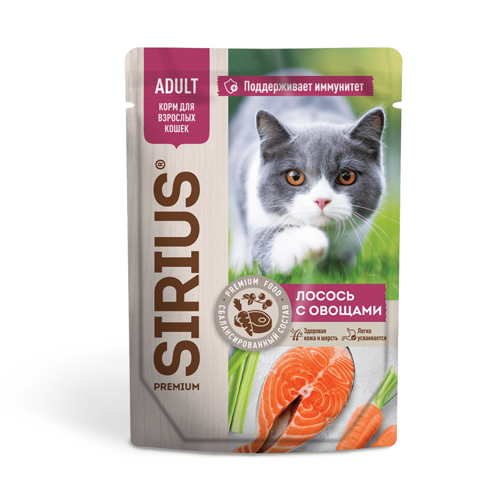 Sirius 85г Влажный корм для кошек Лосось с овощами
