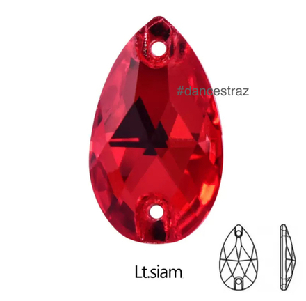 Стразы пришивные, Teardrop, Light Siam, 227, 13x22mm (72ea/pkg), 5A+, (F2)