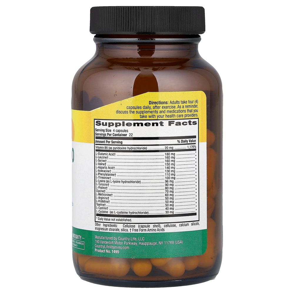 Country Life, Max-Amino Caps, аминокислоты с витамином B6, 90 вегетарианских капсул