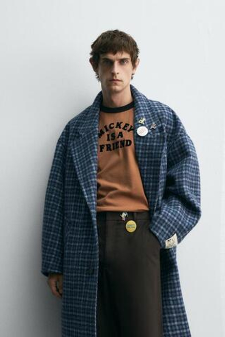 ZARA HARRY LAMBERT X DISNEY ПАЛЬТО OVERSIZE В КЛЕТКУ, СИНИЙ