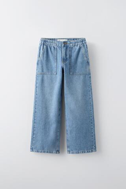 ZARA ДЖИНСЫ СТРУЯЩЕГОСЯ КРОЯ С КАРМАНАМИ, СИНИЙ