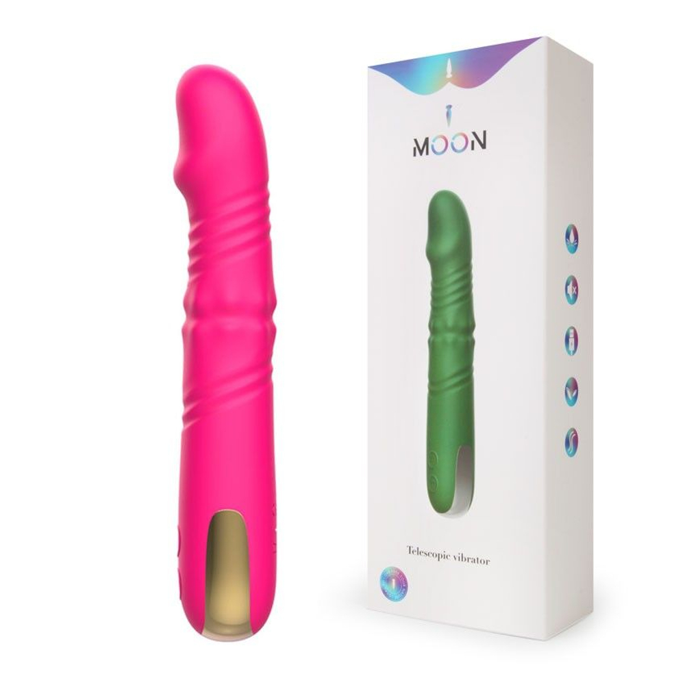 Розовый вибратор с возвратно-поступательными движениями и вращением бусин - 22,3 см.