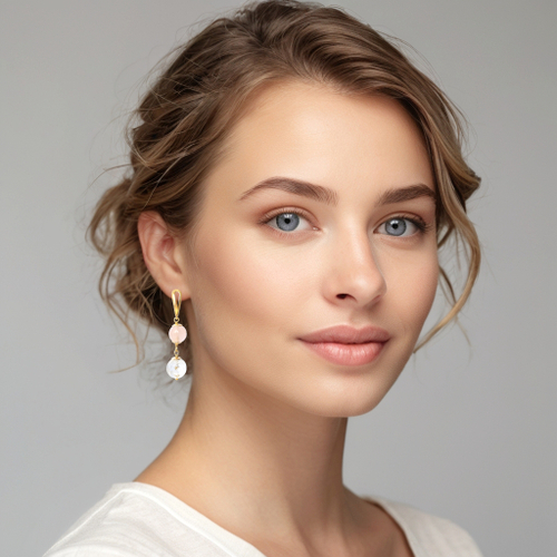 Серьги позолоченные с розовым кварцем