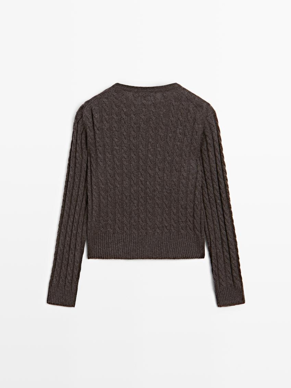 Massimo Dutti Свитер из смесовой шерсти с узором «косы», коричневый