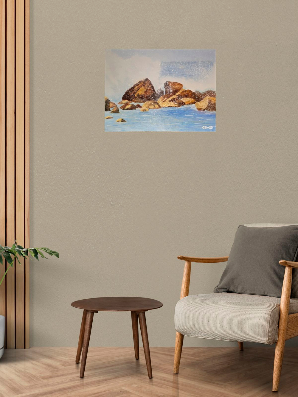 Картина маслом на картоне 30х40 с мольбертом для интерьера "Волна"