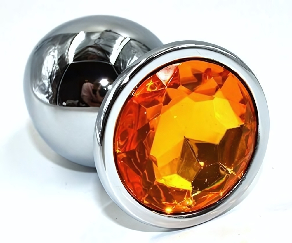 Серебристая анальная пробка из нержавеющей стали с желтым кристаллом - 10 см. (Цвет: желтый)