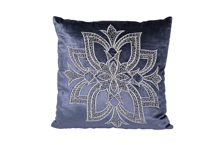 Подушка декоративная с вышивкой и бисером &quot;Цветок&quot; синяя Garda Decor 70SW-26096