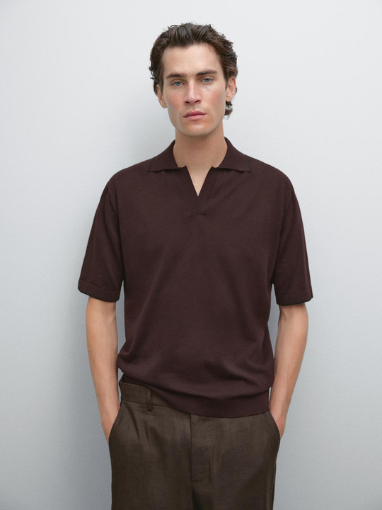Massimo Dutti Поло с V-образным вырезом, бордо
