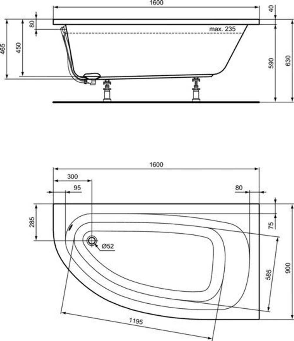 Акриловая ванна Ideal Standard 160х90 K275701 HOTLINE