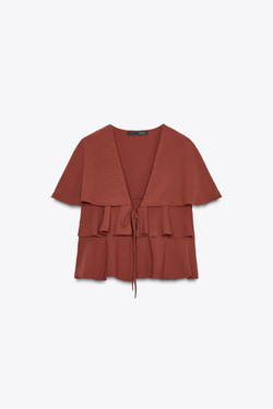 ZARA ТОП-КЕЙП С ВОЛАНАМИ, МЕДНЫЙ