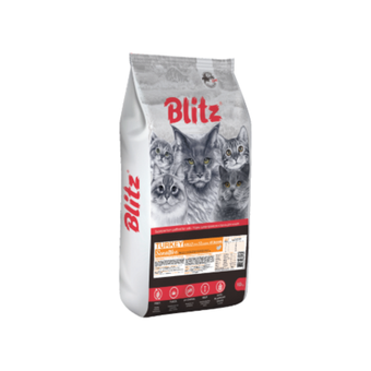 Сухой корм для взрослых кошек Blitz Sensitive Turkey Adult Cat All Breeds с индейкой, 10 кг