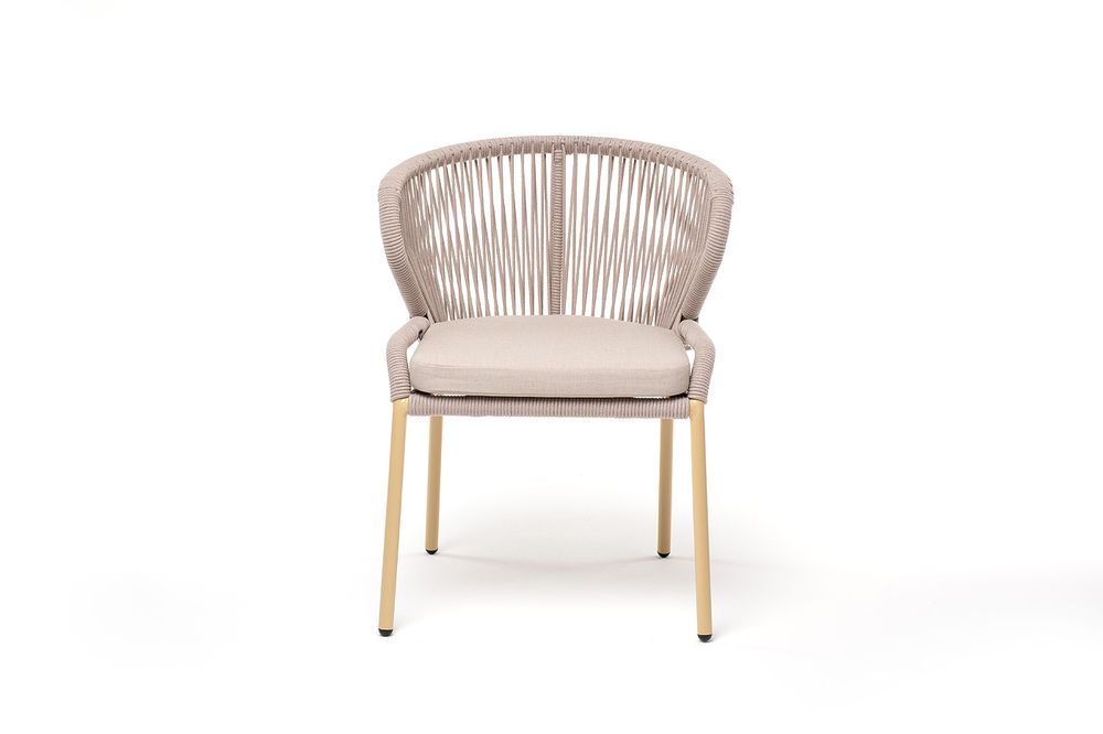 "Милан" стул плетеный из роупа, каркас алюминий (RAL1001), роуп бежевый круглый, ткань бежевая