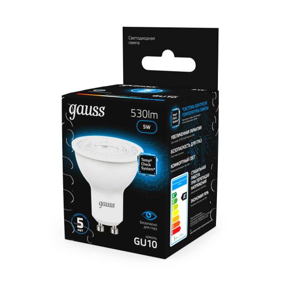 Лампа светодиодная Gauss GU10 5W 6500K матовая 101506305
