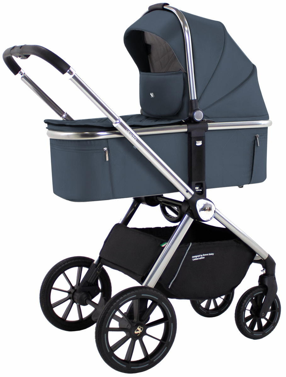 Детская коляска Sweet Baby Vento Silver 3 в 1 Silver Blue