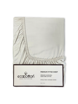 Сатиновая простынь на резинке EcoCotton 120х200 | бежевая
