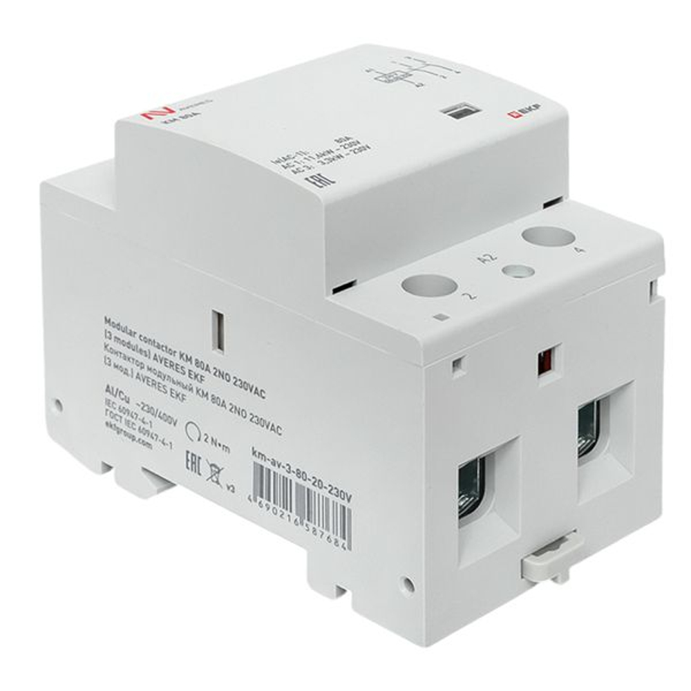 Контактор модульный КМ 80А 2NO 230В АС (3 мод.) AVERES EKF
