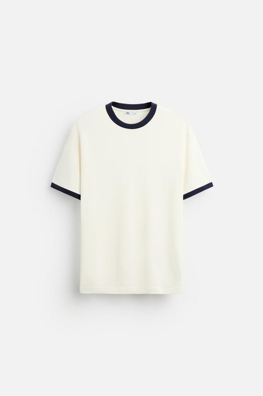 ZARA ФУТБОЛКА С КОНТРАСТНОЙ ОТДЕЛКОЙ, ЖЕЛТОВАТО-БЕЛЫЙ