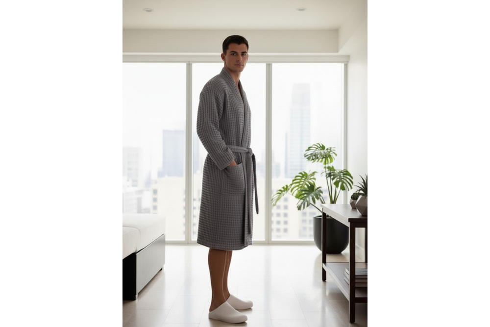 Халат вафельный мужской Home One темно-серый 56-58