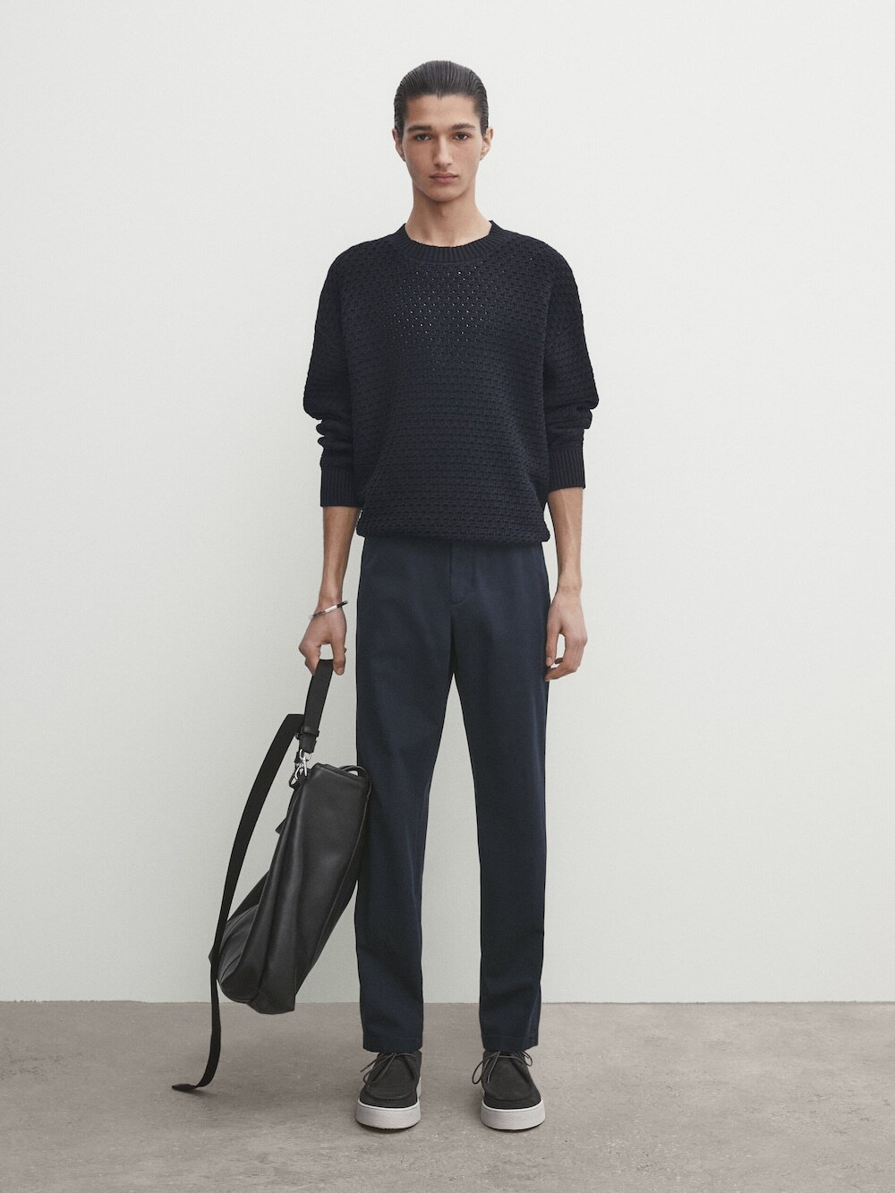 Massimo Dutti Зауженные брюки чинос из трикотина, темно-синий