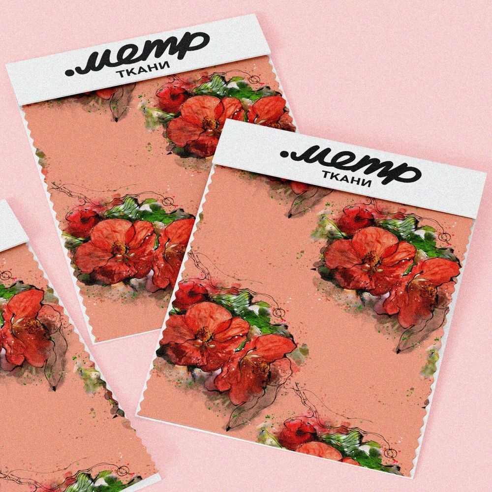 Ткань блэкаут красные цветы на оранжевом фоне