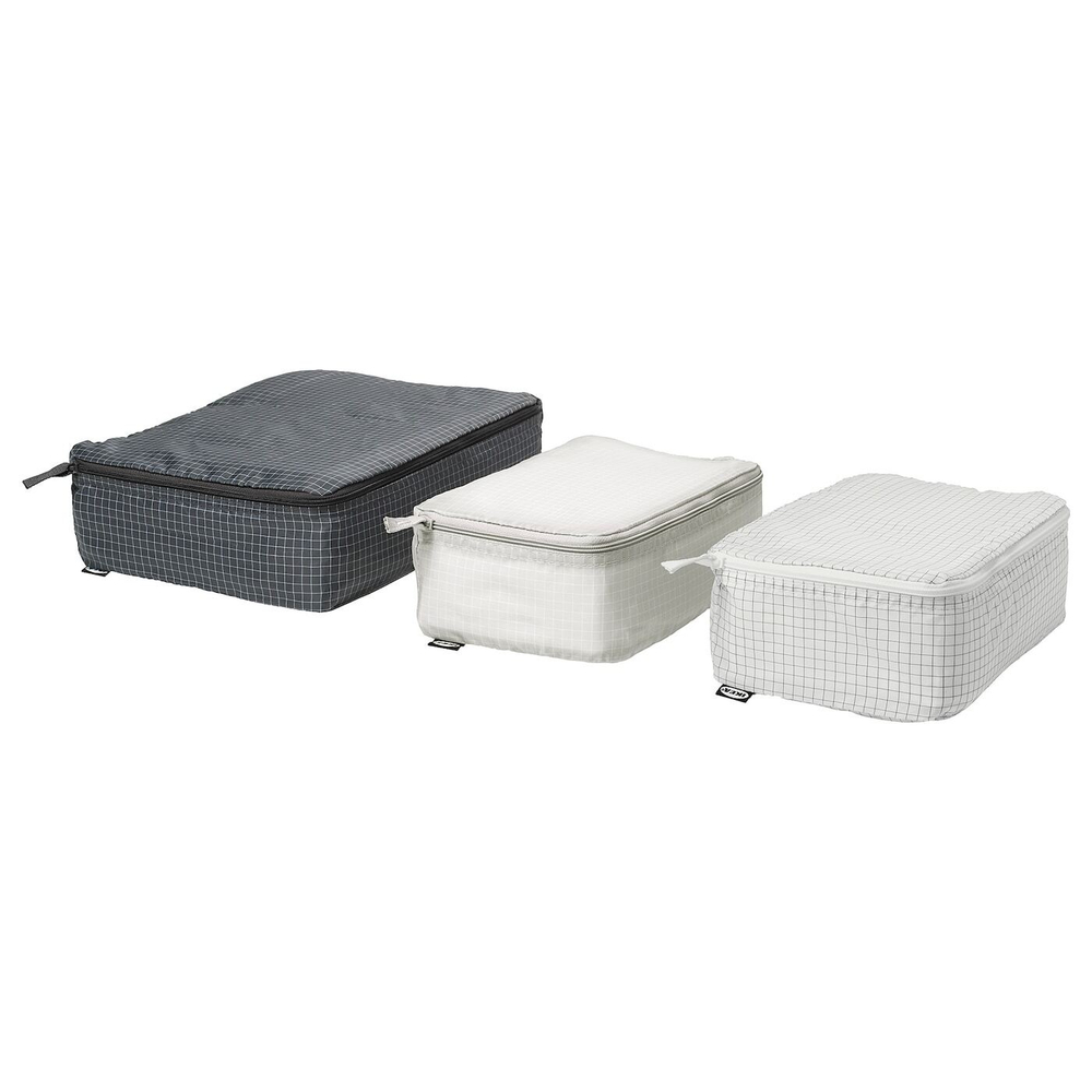 IKEA RENSARE  (ИКЕА РЕНСАРЕ)  -  Сумки для одежды cpl. 3 шт, клетчатые/серо-черные