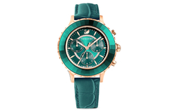 Swarovski SwarovskiOctea Lux Chrono Wrist Watch Quartz Movement Leather Strap Green Dial Women"s Watch