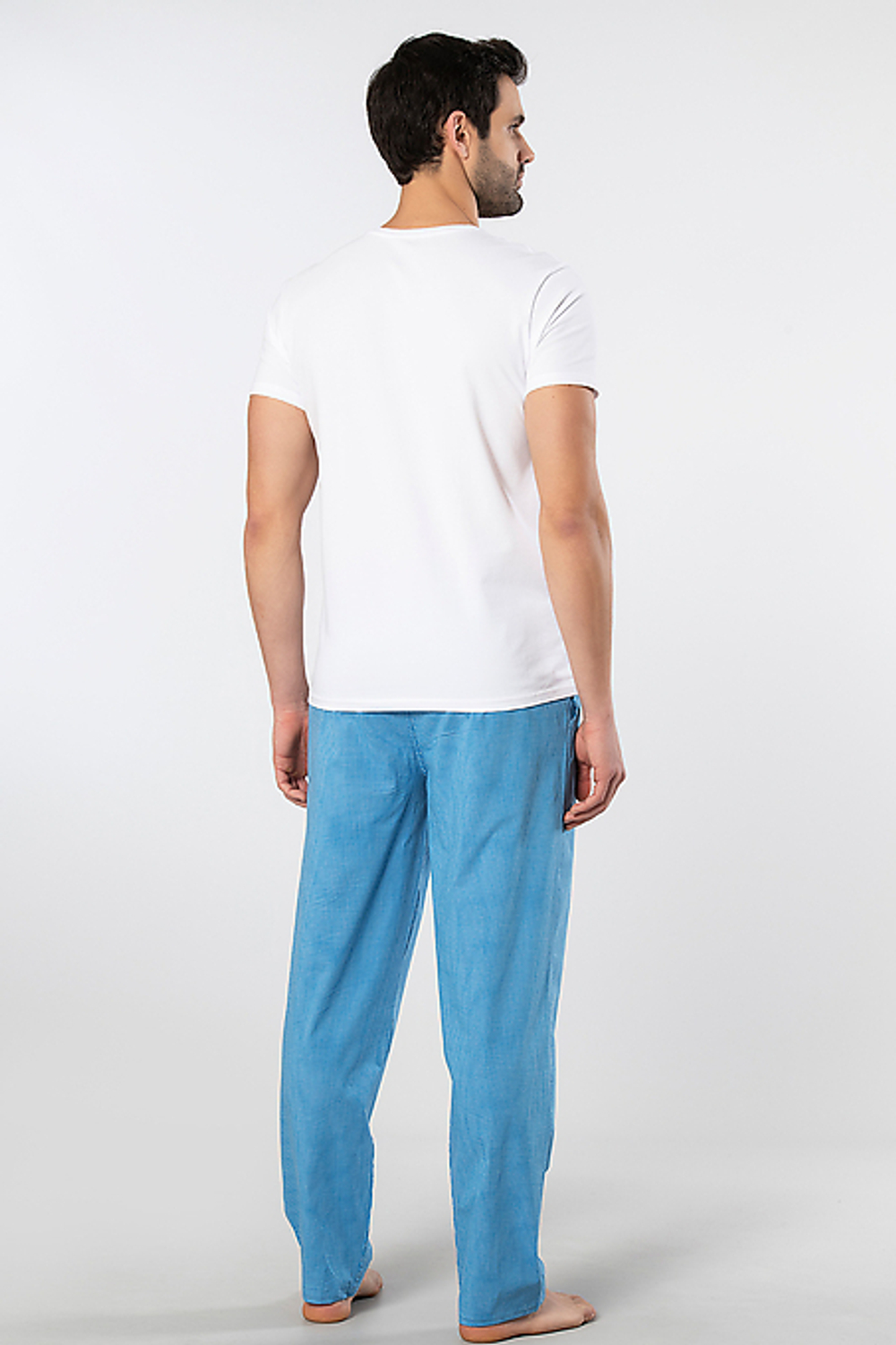 Пижама мужская белый + голубой мел.клетка