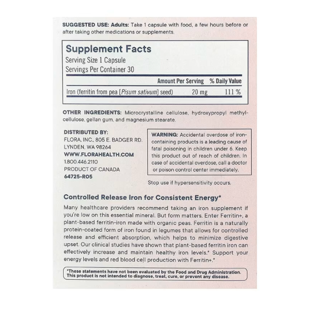 Flora Ferritin+ 20 mg 30 caps.