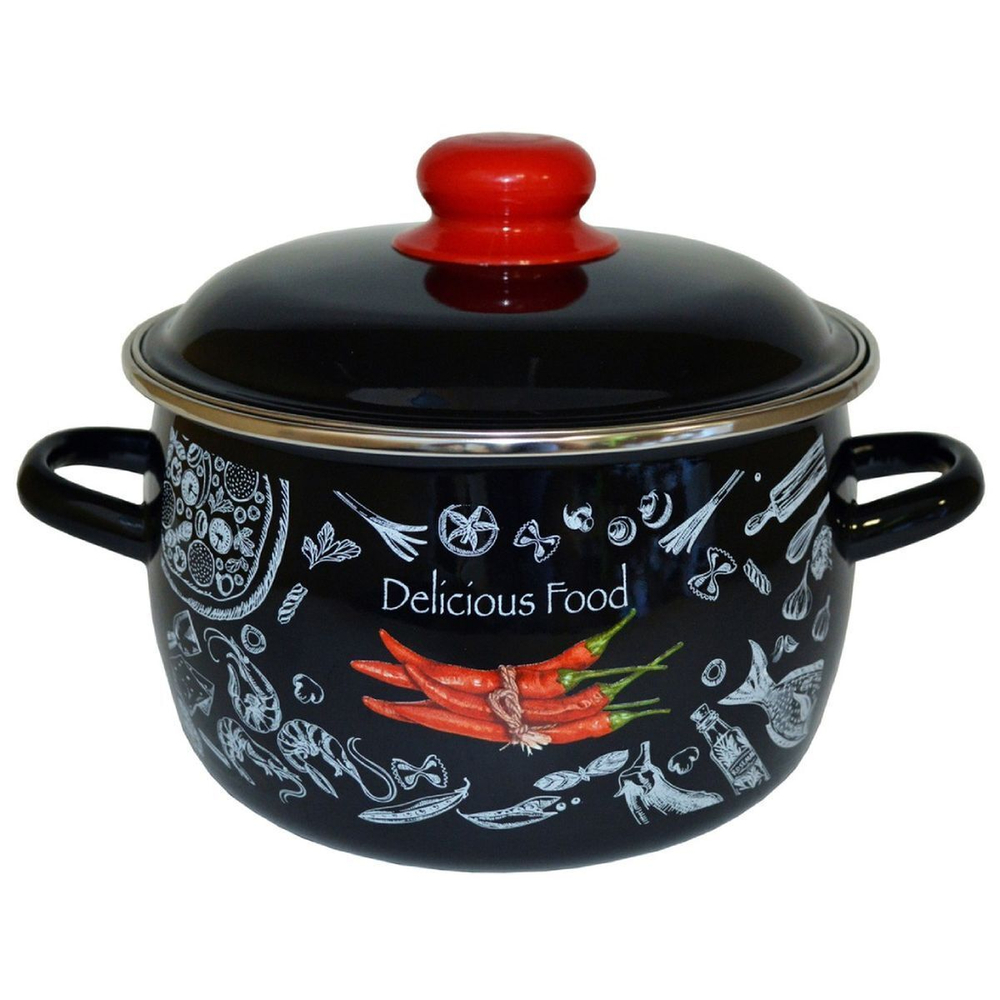 Кастрюля сталь, эмал, 5.5 л, с крыш, крышка сталь, Appetite, Chilli, 1RC221M/1МС221М, индукц