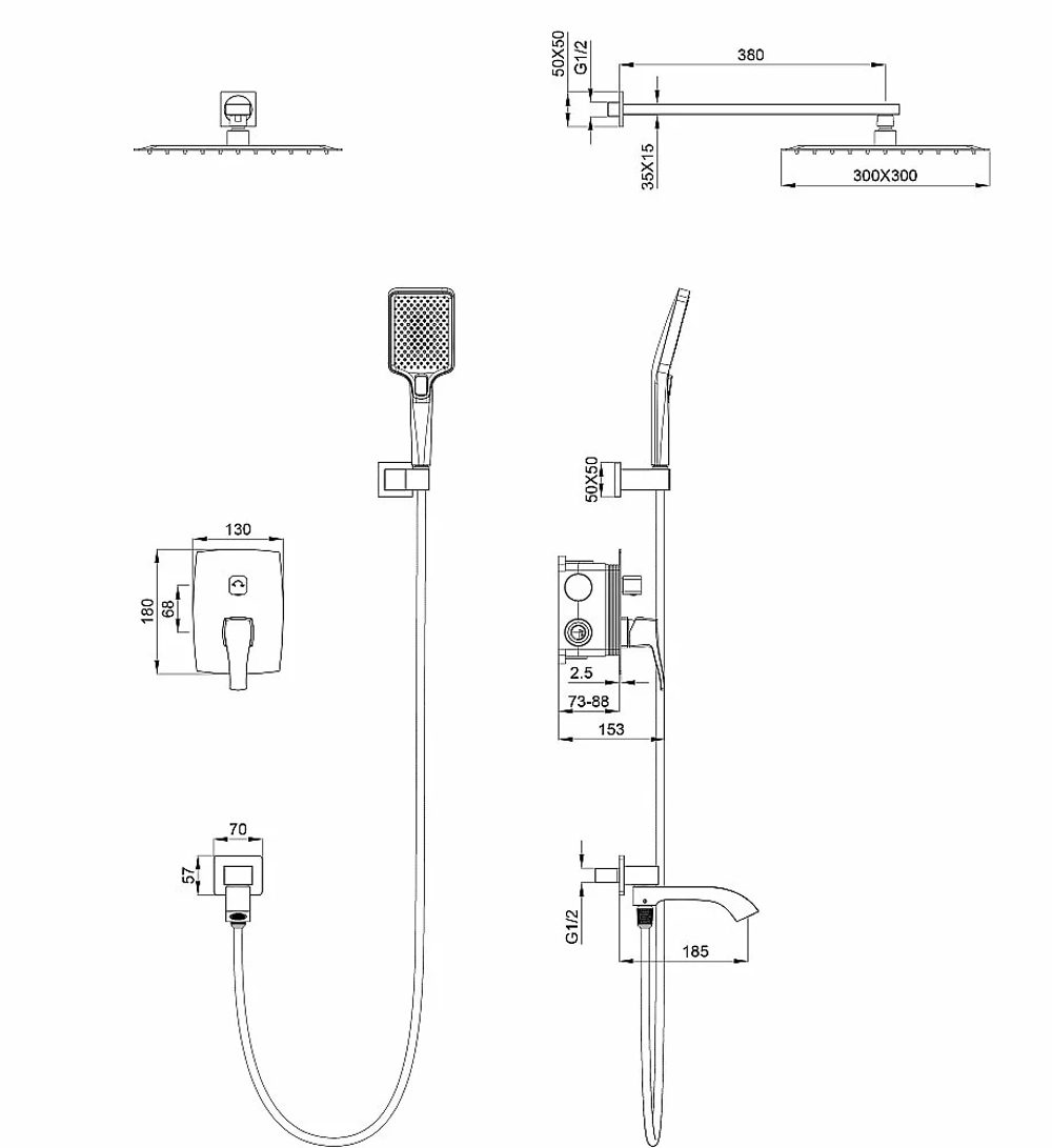 Душевая система встраиваемая WONZON & WOGHAND FLEX WW-88939072-CR хром
