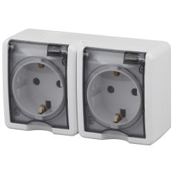 Розетка ЭРА Эксперт 11-2403-01 двойная с заземлением крышкой 2х2P+E IP54 16A-250В ОУ горизонт. белый | Эра Эксперт