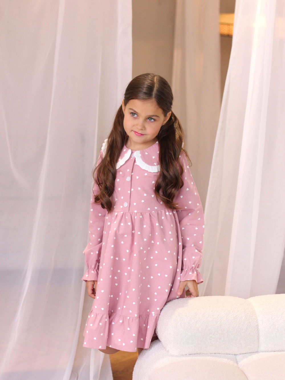 Платье из фланели с длинным рукавом «Сердечки», цвет розовый