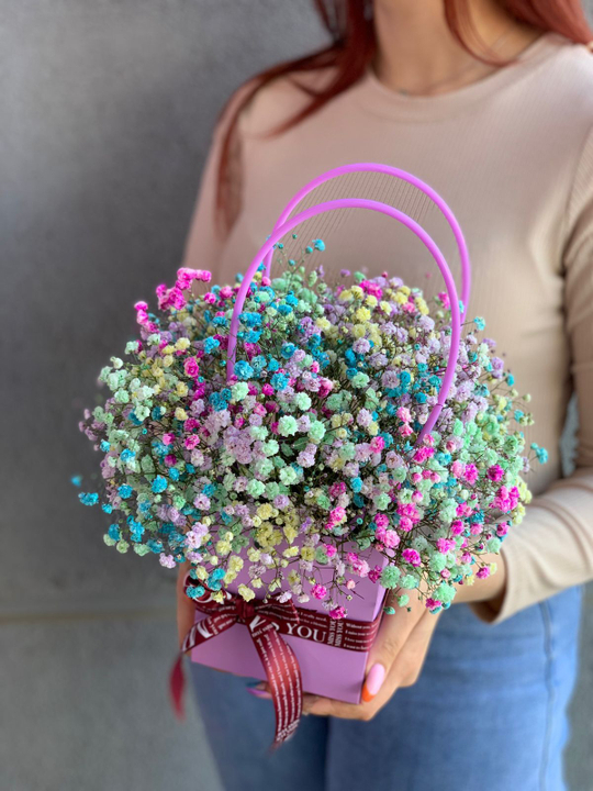 День знаний №6 Сумочка с радужной гипсофилой