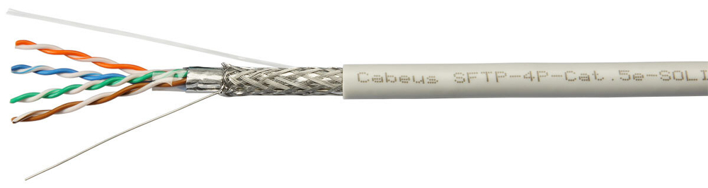 Кабель витая пара S/FTP 5e кат. 4 пары Cabeus SFTP-4P-Cat.5e-SOLID-GY