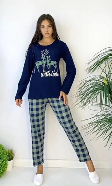 Пижама женская штаны+футб д/р (флан) ПВ0008-4 велик