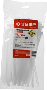 ЗУБР КСР-Б1, 7.5 x 200 мм, нейлон РА66, 100 шт, белые, кабельные стяжки разъемные, Профессионал (309240-75-200)