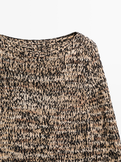 Massimo Dutti Свитер из смесового хлопка мулине, цвет верблюжьей шерсти