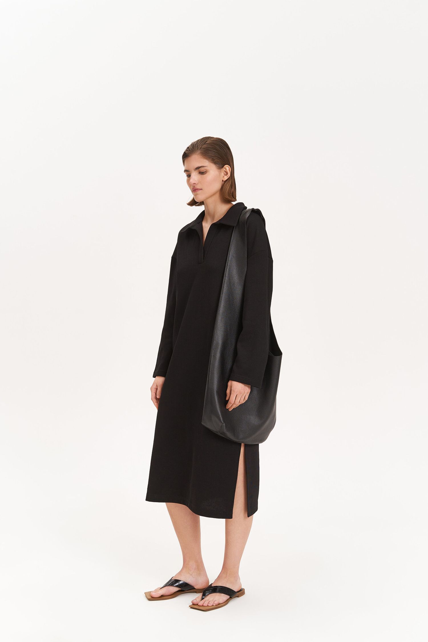 Платье-поло миди, черное