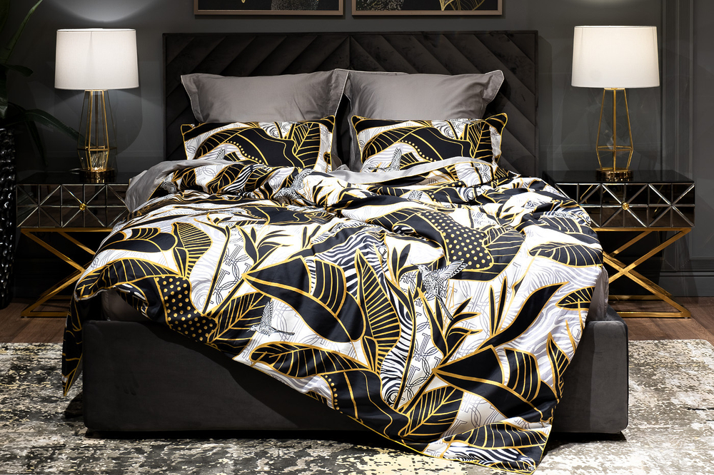 Пододеяльник 210х230 Garda Decor Тропики золотой/серый