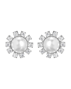 Серьги жемчуг, окантовка из циркониев, серебро