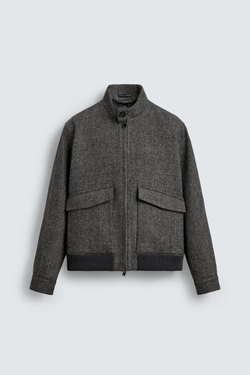 ZARA КУРТКА ИЗ РЕЛЬЕФНОЙ КОНТРАСТНОЙ ТКАНИ, ТЕМНО-СЕРЫЙ